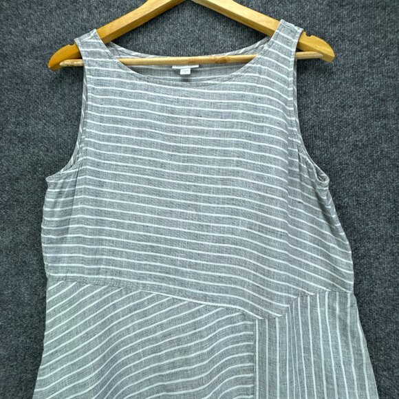 J.‎ Jill Love Linen Dress Womens Medium Gray White Stripe Sleeveless Midi Casual - Picture 2 of 15